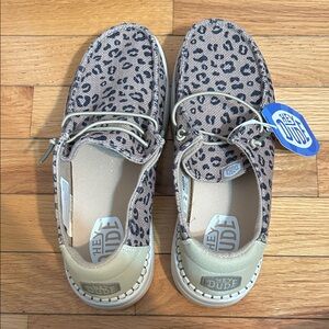 Hey Dude Beige and Black Animal Print Shoes